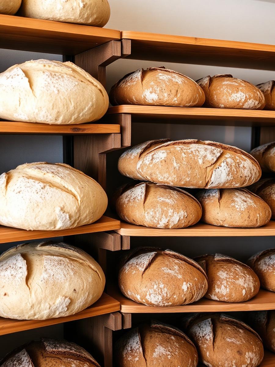 Pains au levain sur étagères